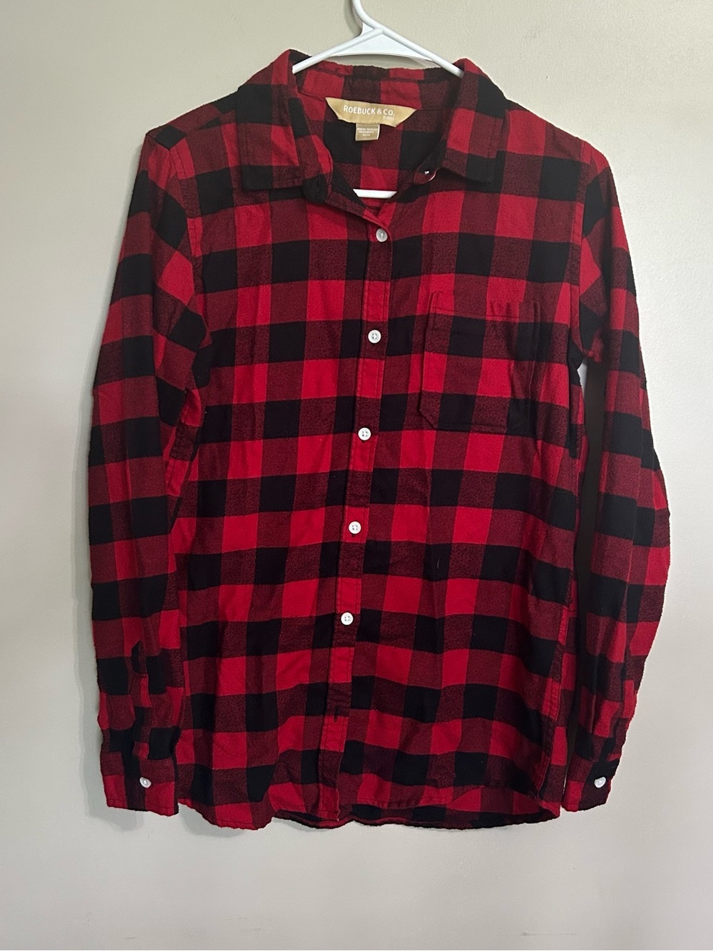 Red Black Buffalo Plaid Flannel Button Down Shirt Size M